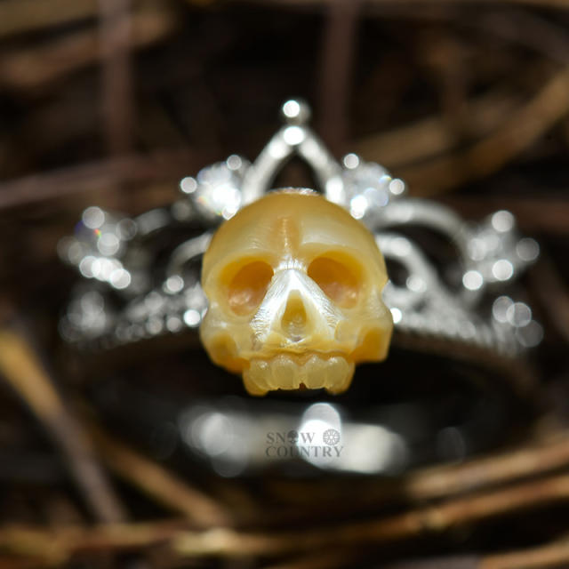 Skull Ring Gothic Hand Carved Pearl for Her Crown Sterling Silver Jewelry Wedding Gift