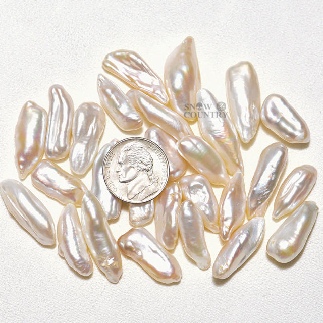 10 Beads Undrilled Loose Biwa Pearls in White 9x25mm Long Stick Biwa Fresh Water Pearl Creamy White Freshwater Pearl