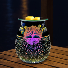 Elektronisches Wachs Warmes 3D-Glas Feuerwerkseffekt Kerze Wachs Schmelze Aromatisches Öl Warmer aromatischer Wachsbrenner (Baum- und Vogelbeleuchtungseffekt)