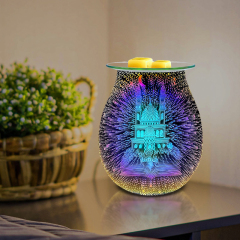Electronic Wax Warm 3D Glass Firework Effect Candle Wax Melt Aromatic Oil Warm Aromatic Wax Burner (Castle Light effect)