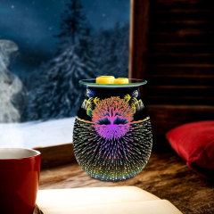 Elektronisches Wachs Warmes 3D-Glas Feuerwerkseffekt Kerze Wachs Schmelze Aromatisches Öl Warmer aromatischer Wachsbrenner (Baum- und Vogelbeleuchtungseffekt)