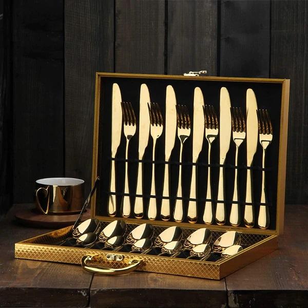 Abu Dhabi Cutlery Set  24 Piece 【wood boxed】