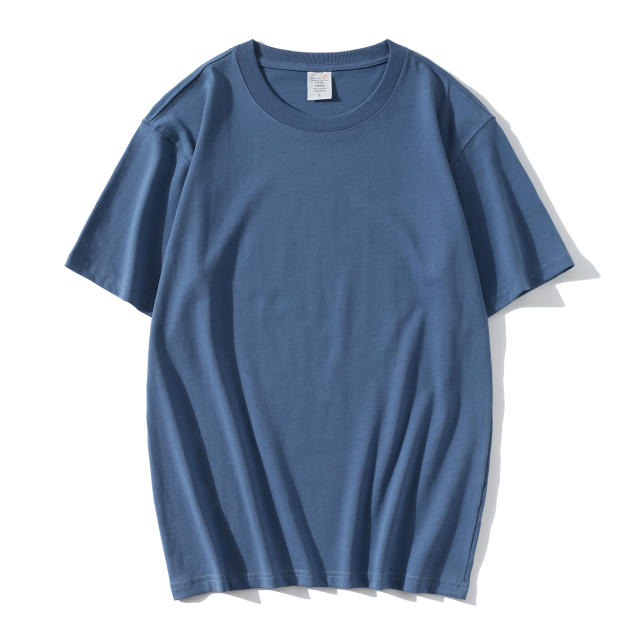 High Quality Cotton Loose Oversized Plain Tshirt Custom Logo Print Blank T Shirts (32 thread double yarn pure cotton round neck short sleeve 16 colors)
