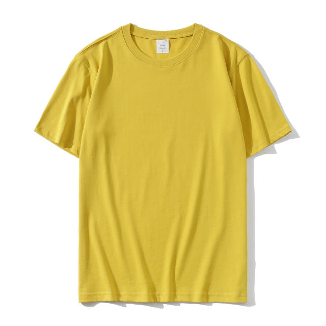 OEM factory custom logo wholesale tshirts custom printing short sleeve basic   t-shirt (40 thread count double yarn pure cotton round neck 20 colors)