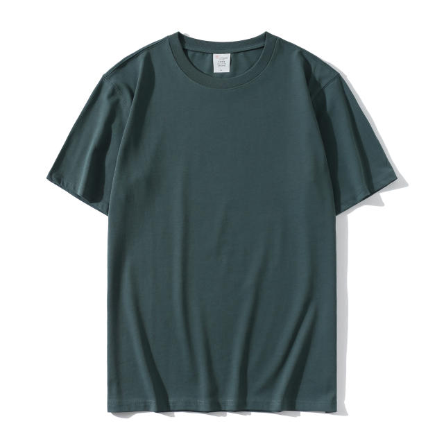 OEM factory custom logo wholesale tshirts custom printing short sleeve basic   t-shirt (40 thread count double yarn pure cotton round neck 20 colors)