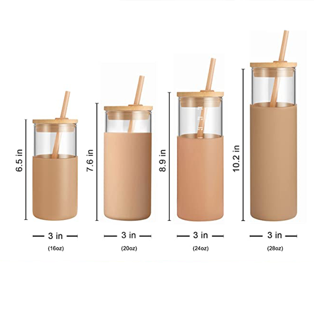 16oz Glass Tumbler with Straw Silicone Sleeve Bamboo Lid - BPA