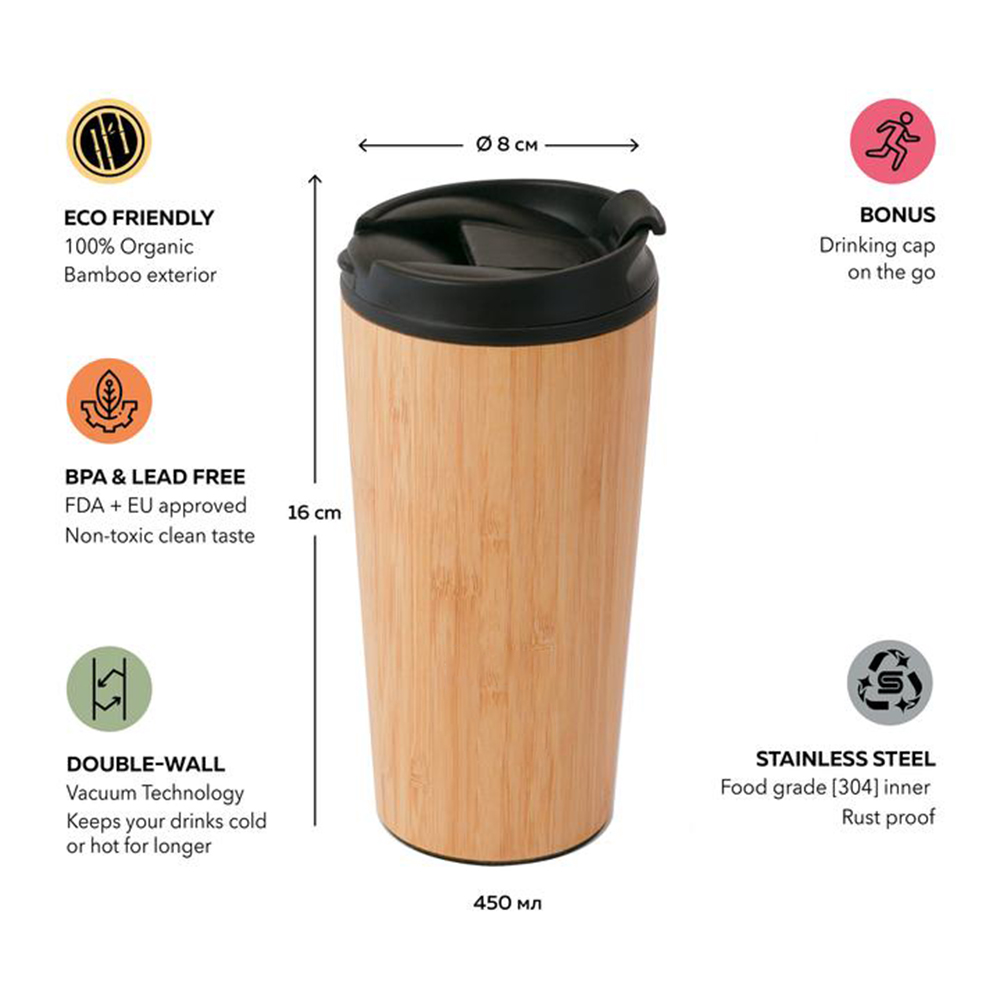 Eco Friendly Bamboo Biodegradable Thermo Travel Coffee Cup 16oz 450ml with  Bamboo Shell Eco Friendly Coffee Cup,Eco Bamboo Bottle