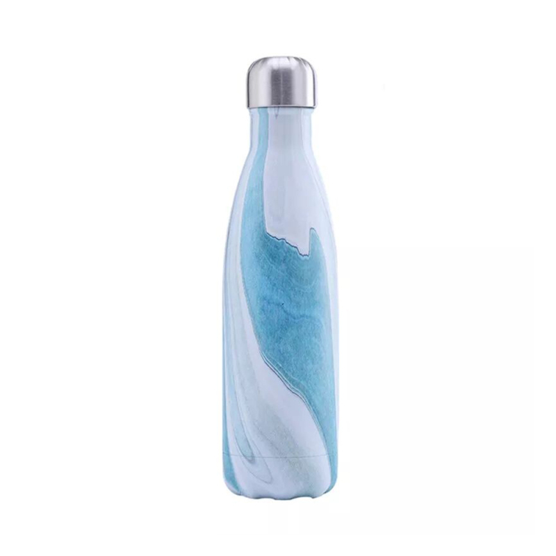 Custom wooden texture stainless steel vacuum Double Wall Insulated Keeping 24hrs Cola Shape Hot Cold Drinking Water Bottles