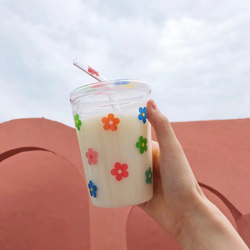 300ML Kawaii Strawberry Glass Cup With Straw