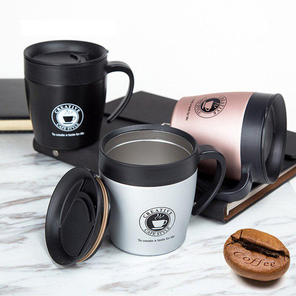 300ml 304 Stainless Steel Coffee Mugs Travel Vacuum Cups Cafe' Mug Thermos Mugs with Spoon Set