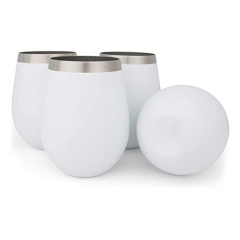 Stainless Steel Wine Glasses: Large 18 Oz Set of 4 Stemless Metal Wine Glass Set with No Lids