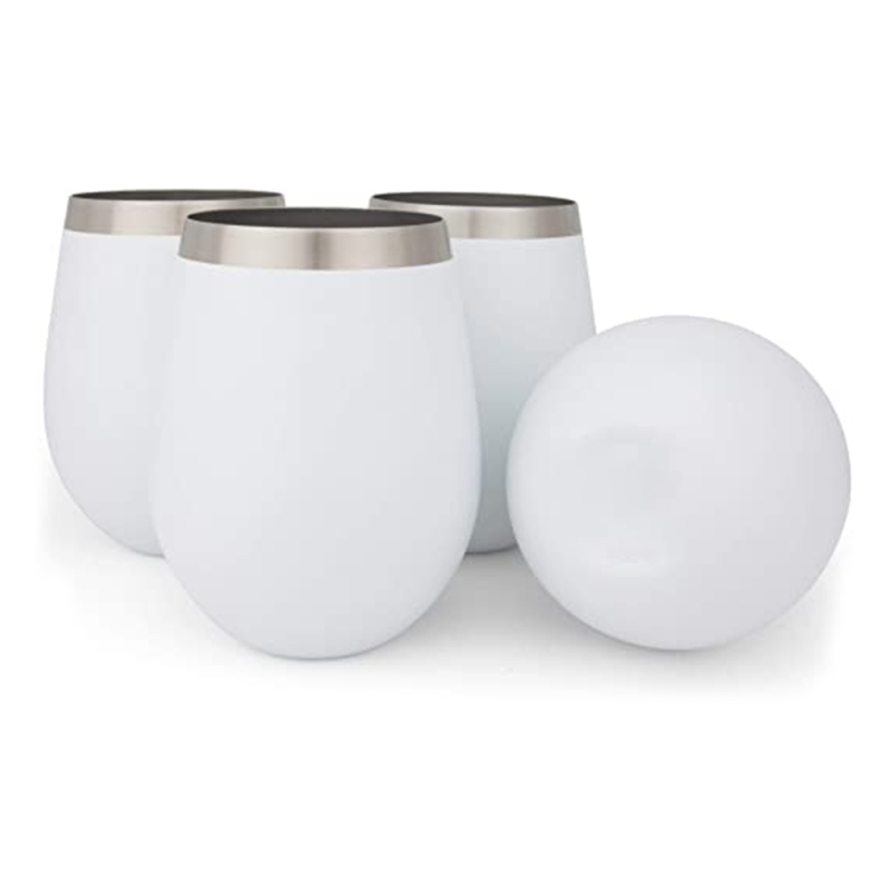 Stainless Steel Wine Glasses: Large 18 Oz Set of 4 Stemless Metal Wine Glass Set with No Lids