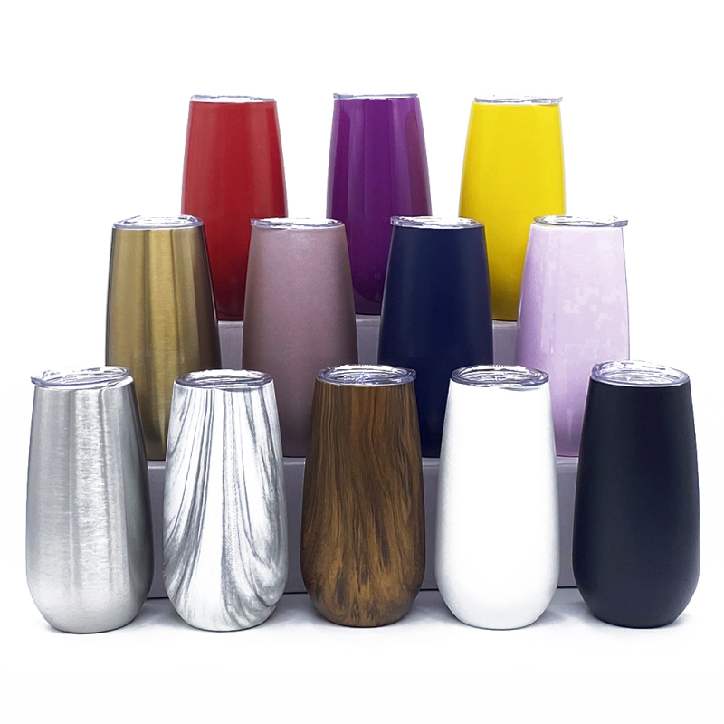 6oz Stainless Steel Stemless Double-Insulated Cocktail Cups Eco-friendly Wine Tumbler Rose Gold Champagne Flutes
