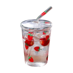 300ML Kawaii Strawberry Glass Cup With Straw