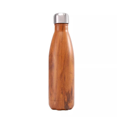 Custom wooden texture stainless steel vacuum Double Wall Insulated Keeping 24hrs Cola Shape Hot Cold Drinking Water Bottles