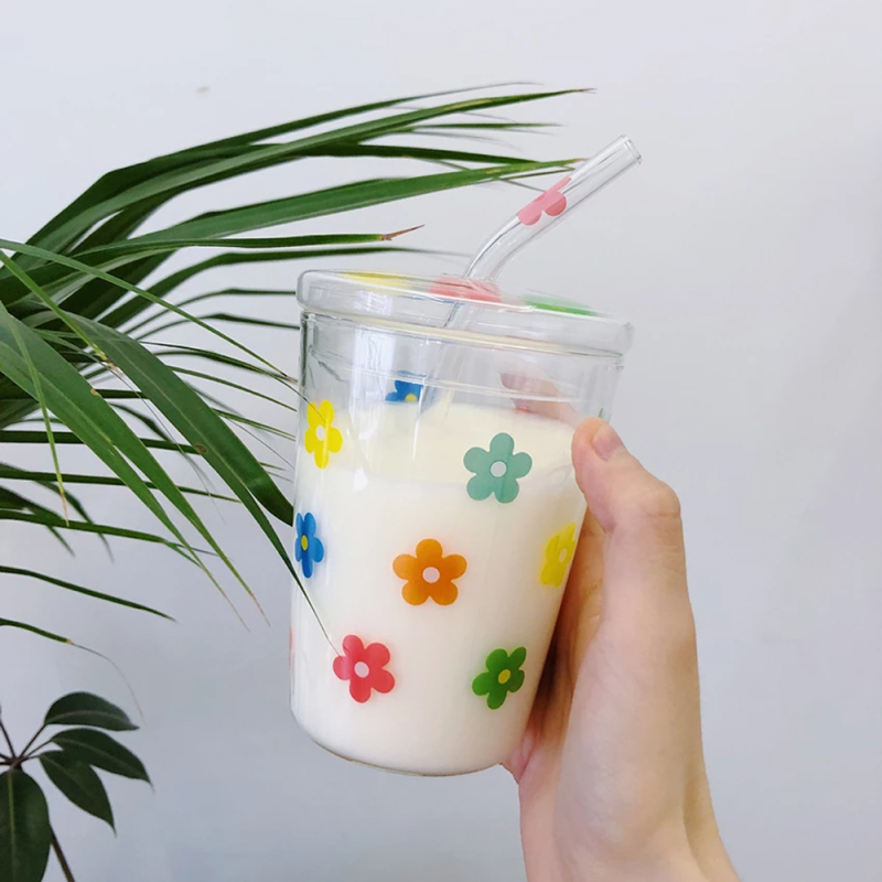 300ML Kawaii Strawberry Glass Cup With Straw