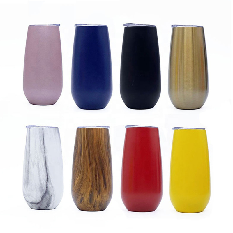 6oz Stainless Steel Stemless Double-Insulated Cocktail Cups Eco-friendly Wine Tumbler Rose Gold Champagne Flutes