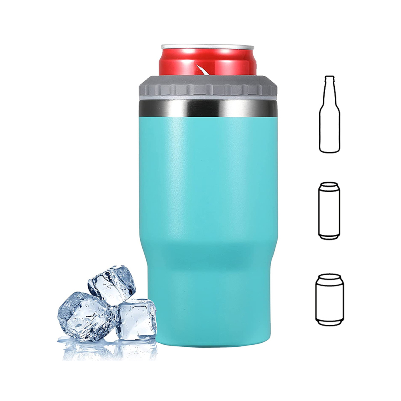 Reduce Can Cooler – 4-in-1 Stainless Steel Can Holder and Beer Bottle Holder, 4 Hours Cold – The Drink Cooler For 12 oz Slim Cans, Regular Cans, Bottles and Mixed Drinks – Stainless Steel
