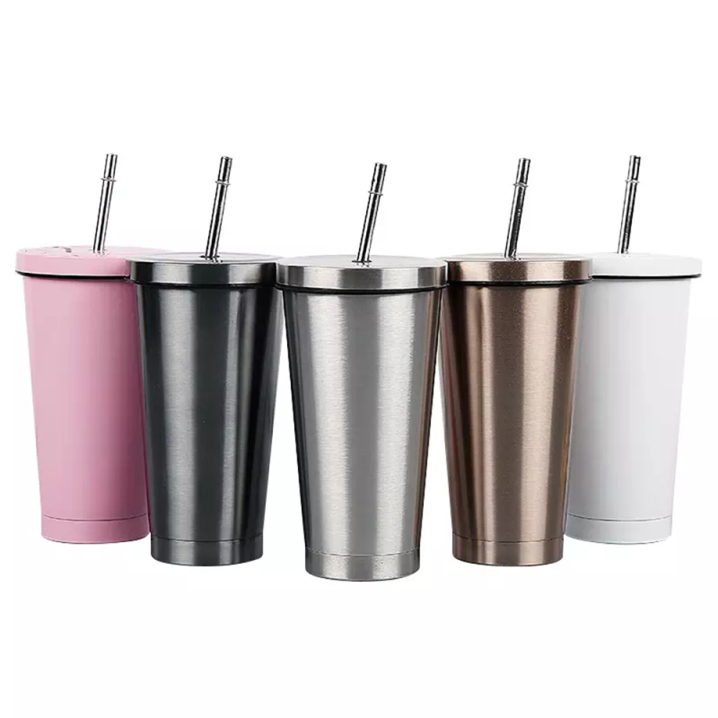 Stainless Steel Vacuum Insulated Tumbler with Lid and Straw Travel Mug Double Wall Coffee Cup for Office 480ML