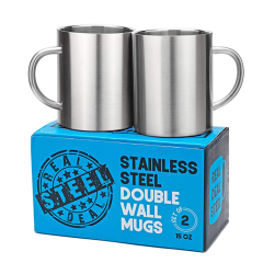 Stainless Steel Double Walled Mugs Metal Coffee & Tea Cup Mug Insulated Cups with Handles Keep Drinks Hot or Cold Longer Durable for Camping