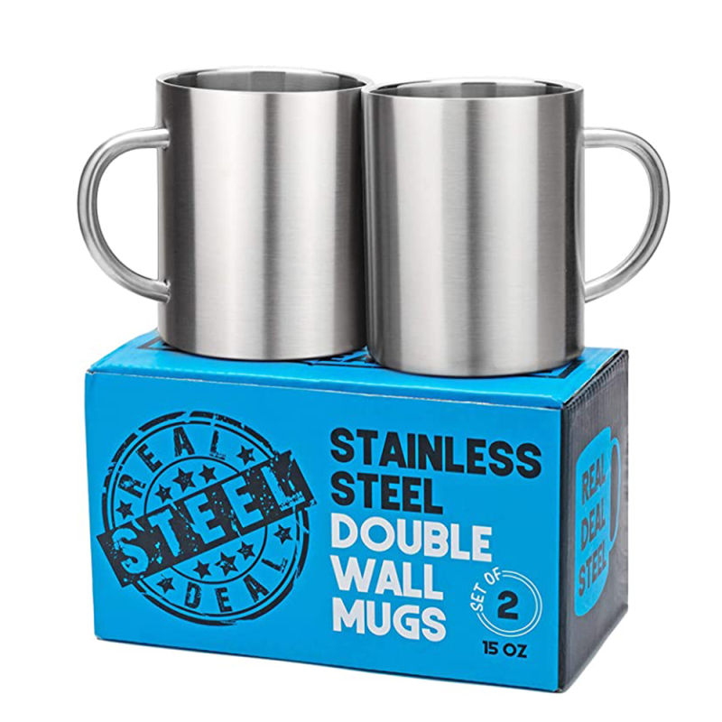 Stainless Steel Double Walled Mugs Metal Coffee & Tea Cup Mug Insulated Cups with Handles Keep Drinks Hot or Cold Longer Durable for Camping