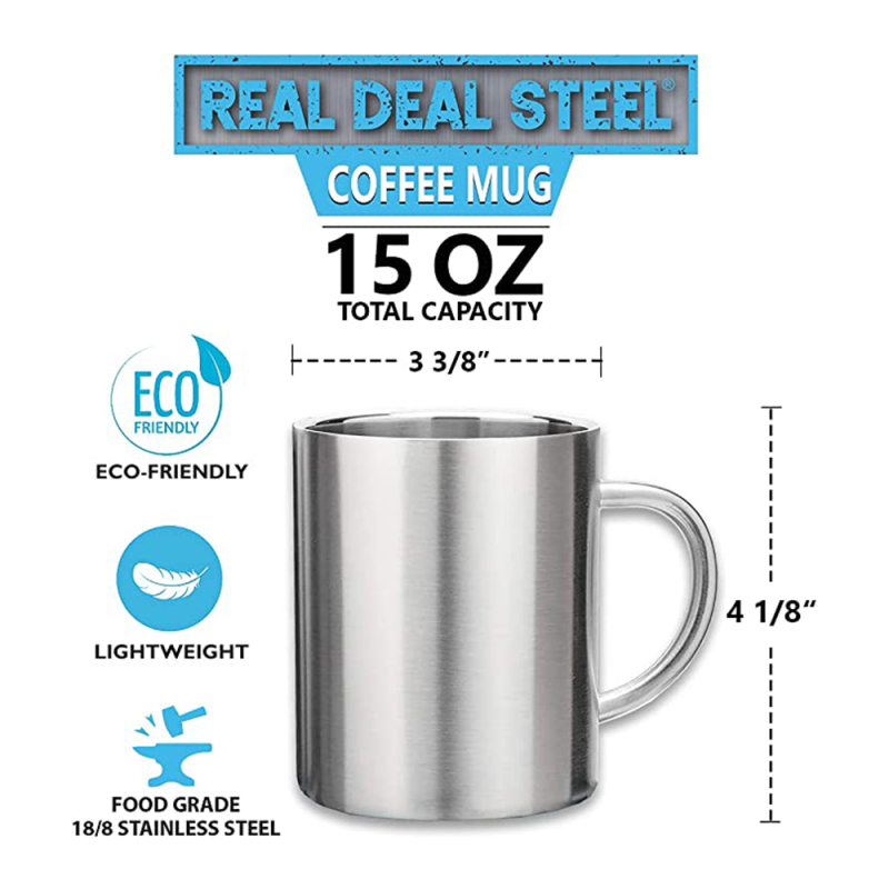 Stainless Steel Double Walled Mugs Metal Coffee & Tea Cup Mug Insulated Cups with Handles Keep Drinks Hot or Cold Longer Durable for Camping