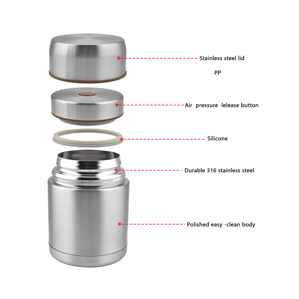Reusable custom logo round shape eco friendly leak proof bpa free stainless steel vacuum bento food jar