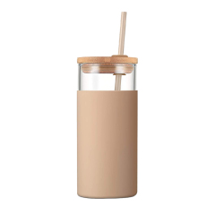 Eco friendly Glass Water Tumbler 20oz Water Bottle Straw Silicone Protective Sleeve Bamboo Lid BPA Free