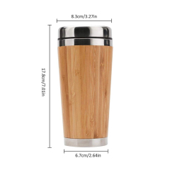 Eco Friendly Bamboo Biodegradable Thermo Travel Coffee Cup 16oz 450ml with Bamboo Shell Eco Friendly Coffee Cup