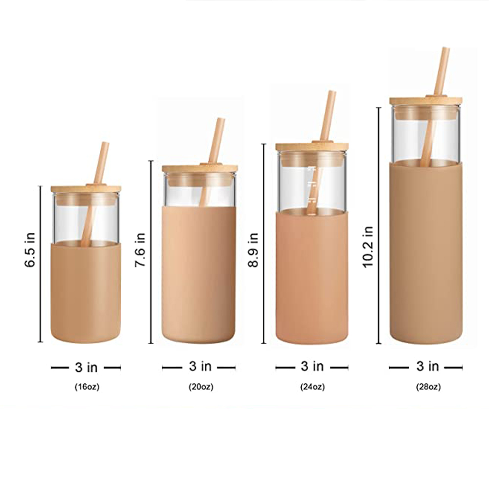 Eco friendly Glass Water Tumbler 20oz Water Bottle Straw Silicone Protective Sleeve Bamboo Lid BPA Free