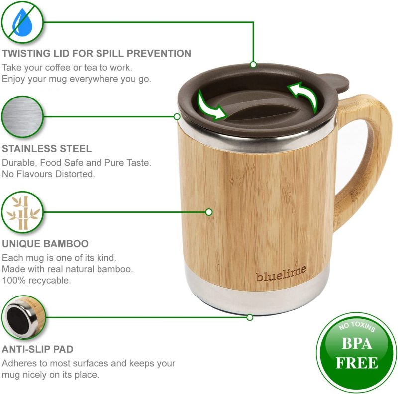 Eco Friendly Bamboo Biodegradable Thermo Travel Coffee Cup 16oz 450ml with Bamboo Shell Eco Friendly Coffee Cup