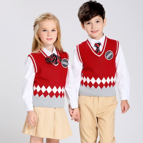 Custom Made Design Spring and autumn children's school uniform suit British vest sweater suit School uniforms for Boys and Girls