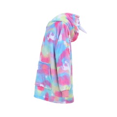 Tie Dye Kid's 3D Holiday Halloween Unicorn Printed Flannel Plush Wearable Hooded Blanket