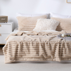 Stripe Rabbit Fur Quilt Set