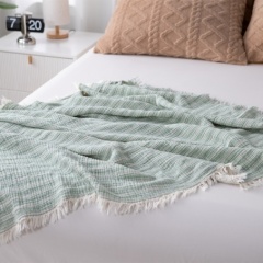 100% Cotton Gauze Yarn-Dyed 4-Layer Fringe Blanket