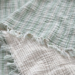 100% Cotton Gauze Yarn-Dyed 4-Layer Fringe Blanket