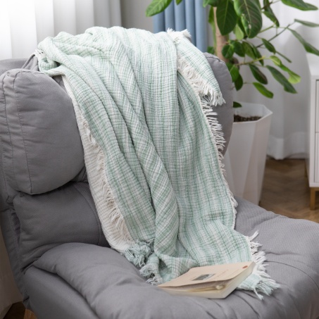 100% Cotton Gauze Yarn-Dyed 4-Layer Fringe Blanket