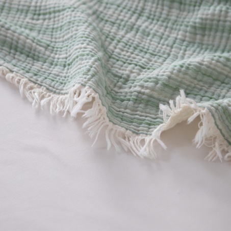 100% Cotton Gauze Yarn-Dyed 4-Layer Fringe Blanket