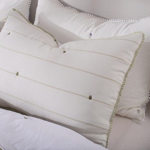 Poly Gauze Yarn Dyed Quilt with Embroidered Lace Trim