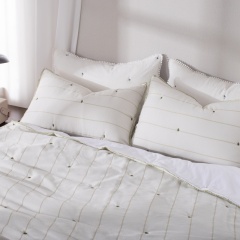 Poly Gauze Yarn Dyed Quilt with Embroidered Lace Trim