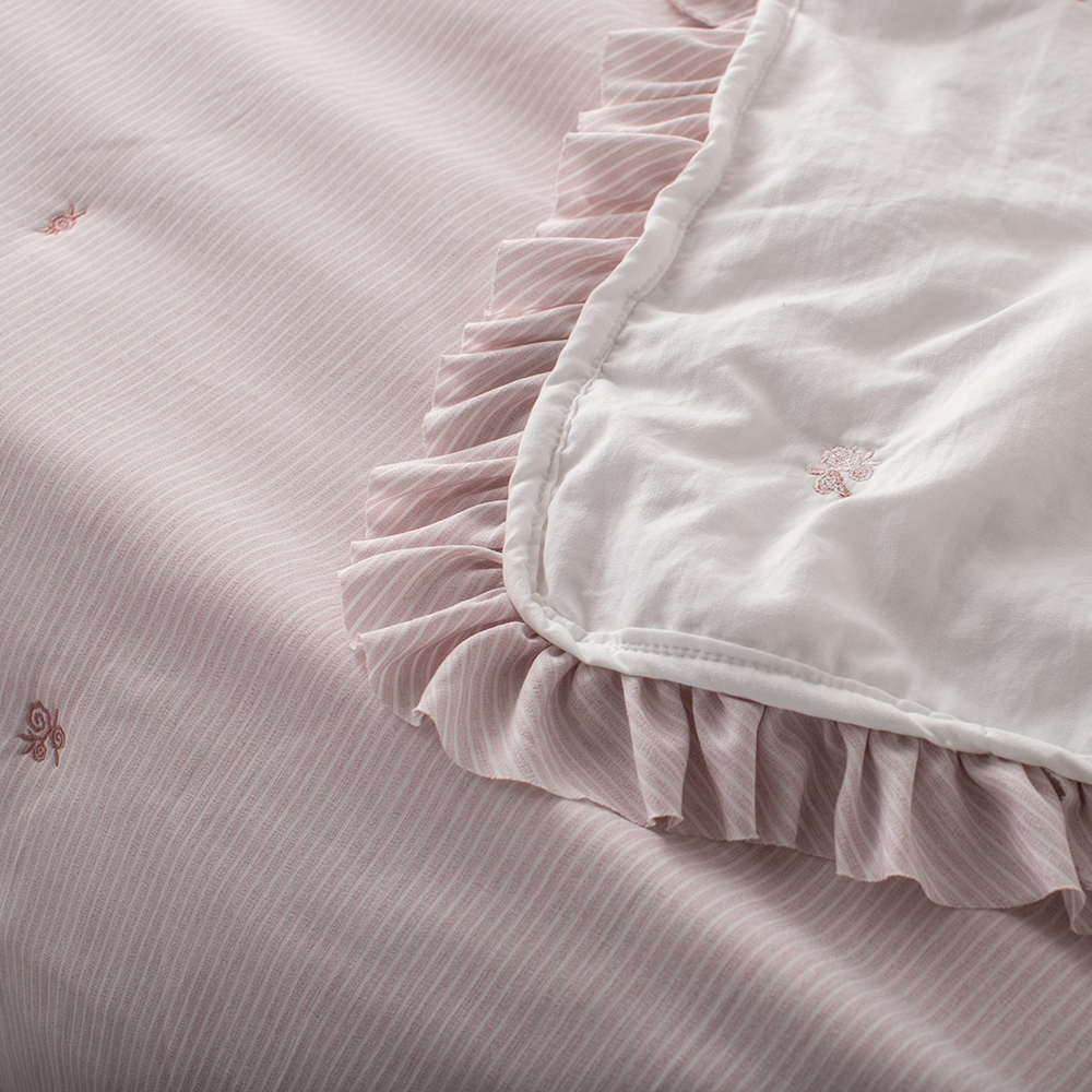 Ruffled Striped Polyester Quilt Set