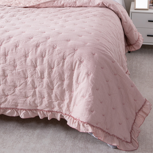 Elegant Embroidered Quilt with Ruffle Edge
