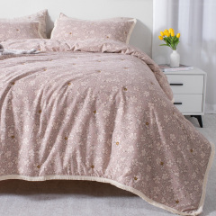 Floral Embroidered Quilted quilt with Printed Polyester