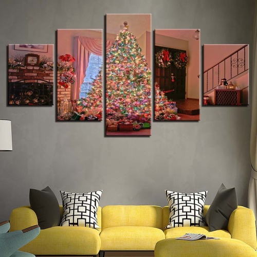 5 panel art spray painting creative christmas tree decoration painting home room bedroom