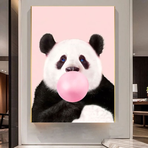 Wholesale custom panda blowing bubbles canvas painting decorative painting living room bedroom decoration