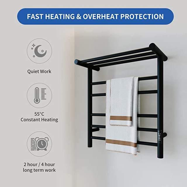 KWW Towel Warmer Wall Mount Electric Plug-in/ Heated Towel Rack Matte Black