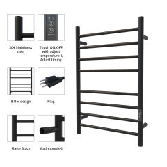 Heated Towel Rack for Bathroom, Wall Mounted Hot Towel Warmer, Electric Wire Plug Drying Rack, Stainless Steel Towel Rack with Timer,Matte Black