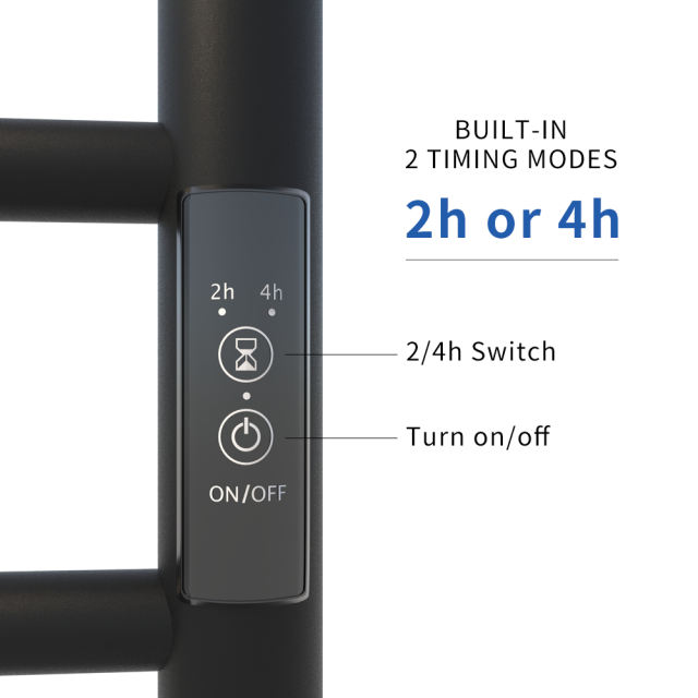 Heated Towel Rack for Bathroom, Wall Mounted Hot Towel Warmer, Electric Wire Plug Drying Rack, Stainless Steel Towel Rack with Timer,Matte Black