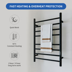 Heated Towel Rack for Bathroom, Wall Mounted Hot Towel Warmer, Electric Wire Plug Drying Rack, Stainless Steel Towel Rack with Timer,Matte Black