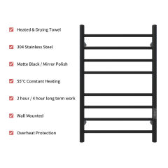Heated Towel Rack for Bathroom, Wall Mounted Hot Towel Warmer, Electric Wire Plug Drying Rack, Stainless Steel Towel Rack with Timer,Matte Black